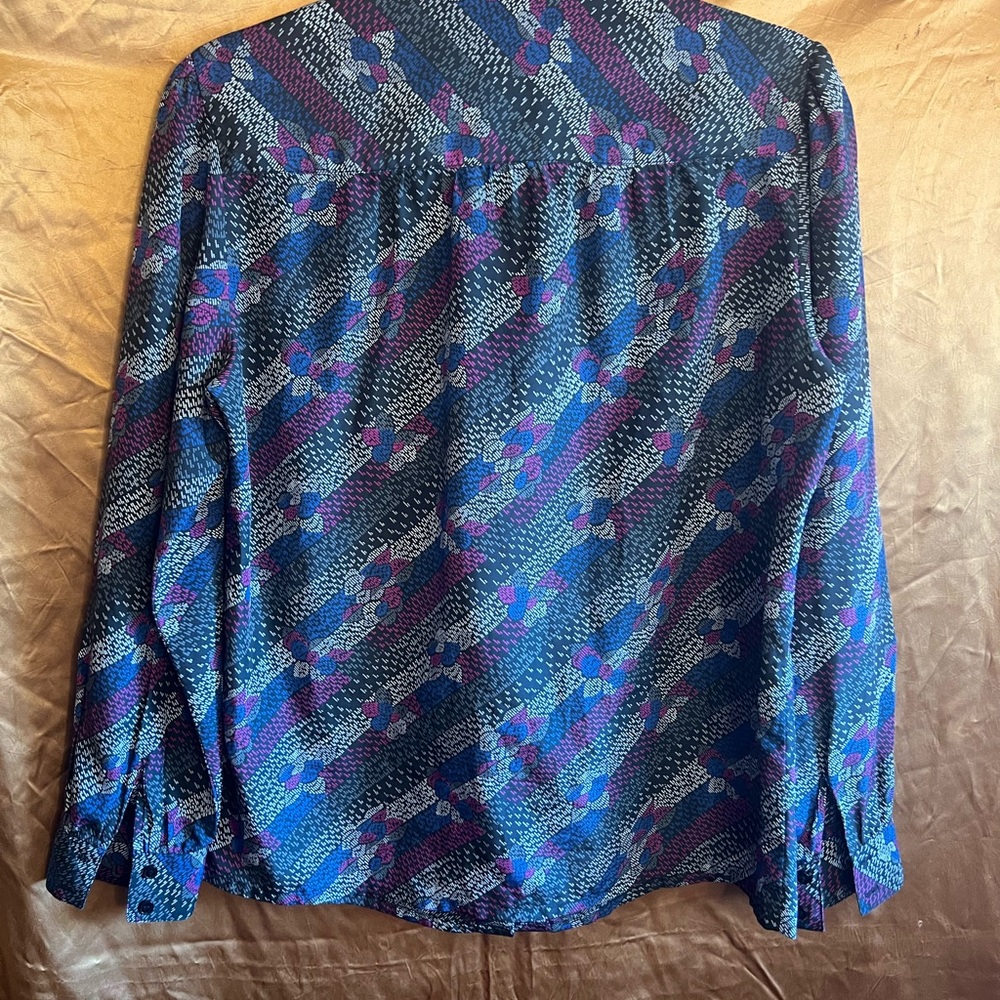 Vintage TanJay secretary  Patterned Blouse with Tie Neck 1980s M - Picture 8 of 9